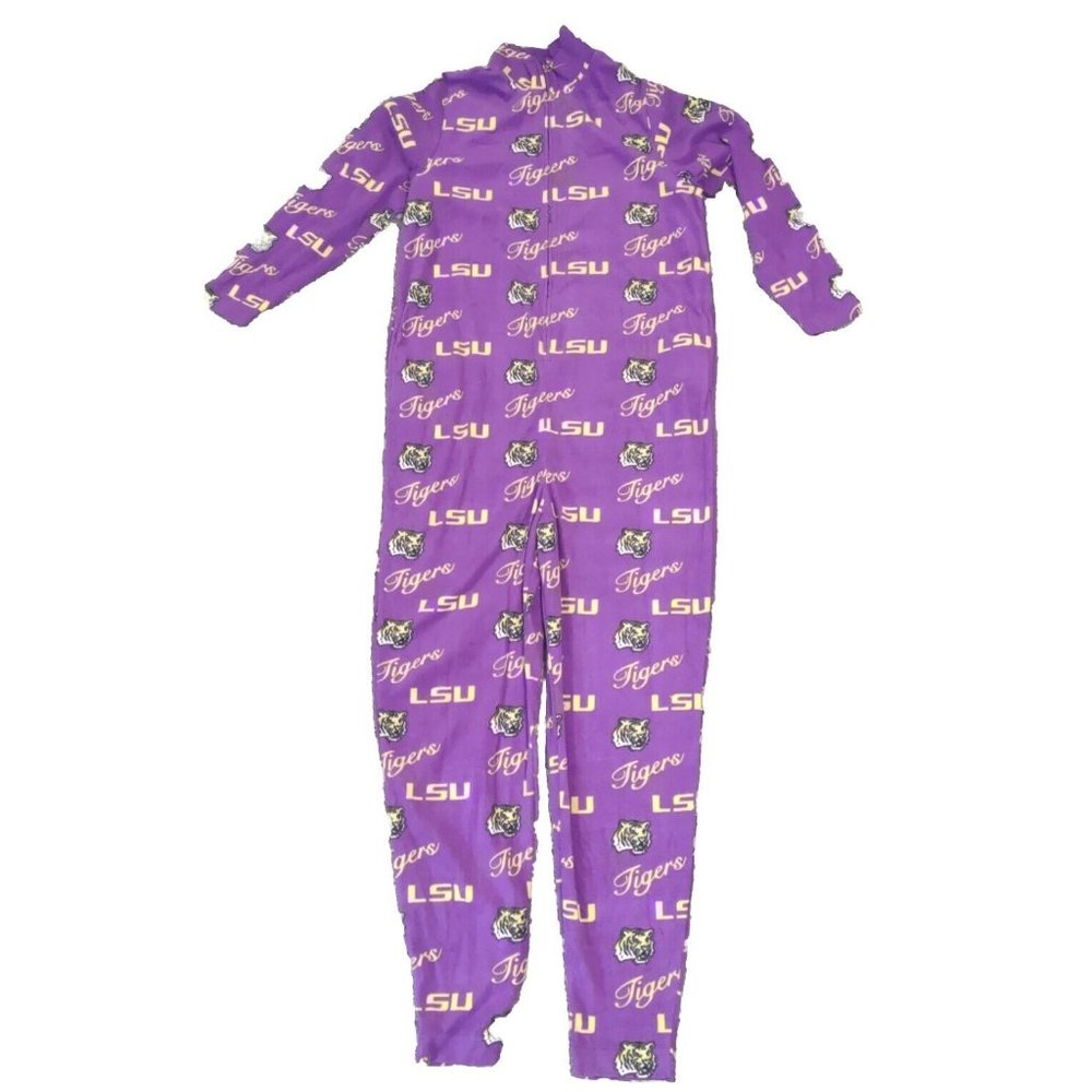 LSU Tigers Fleece Zip Up One Piece Pajamas No Feet Womens XL Purple Louisiana